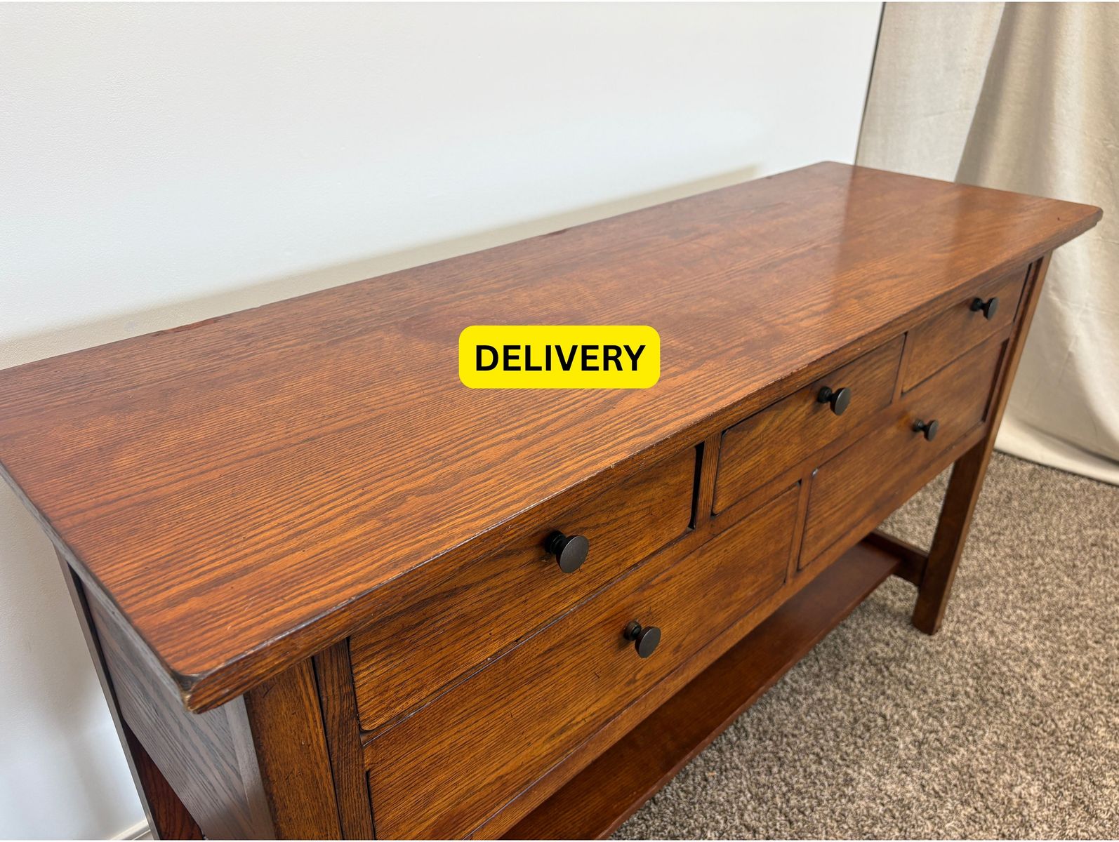 DELIVERY - Solid Wood Console / Sideboard Table – 5 Drawers + Lower Shelf