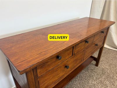 DELIVERY - Solid Wood Console / Sideboard Table – 5 Drawers + Lower Shelf