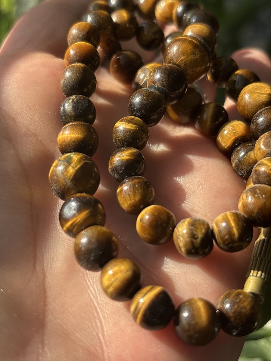 Tiger Eye Beaded Necklace - 16" Strand with Brown Gemstone Beads