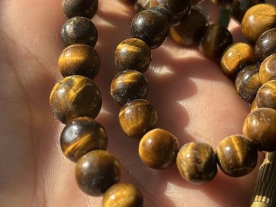 Tiger Eye Beaded Necklace - 16" Strand with Brown Gemstone Beads