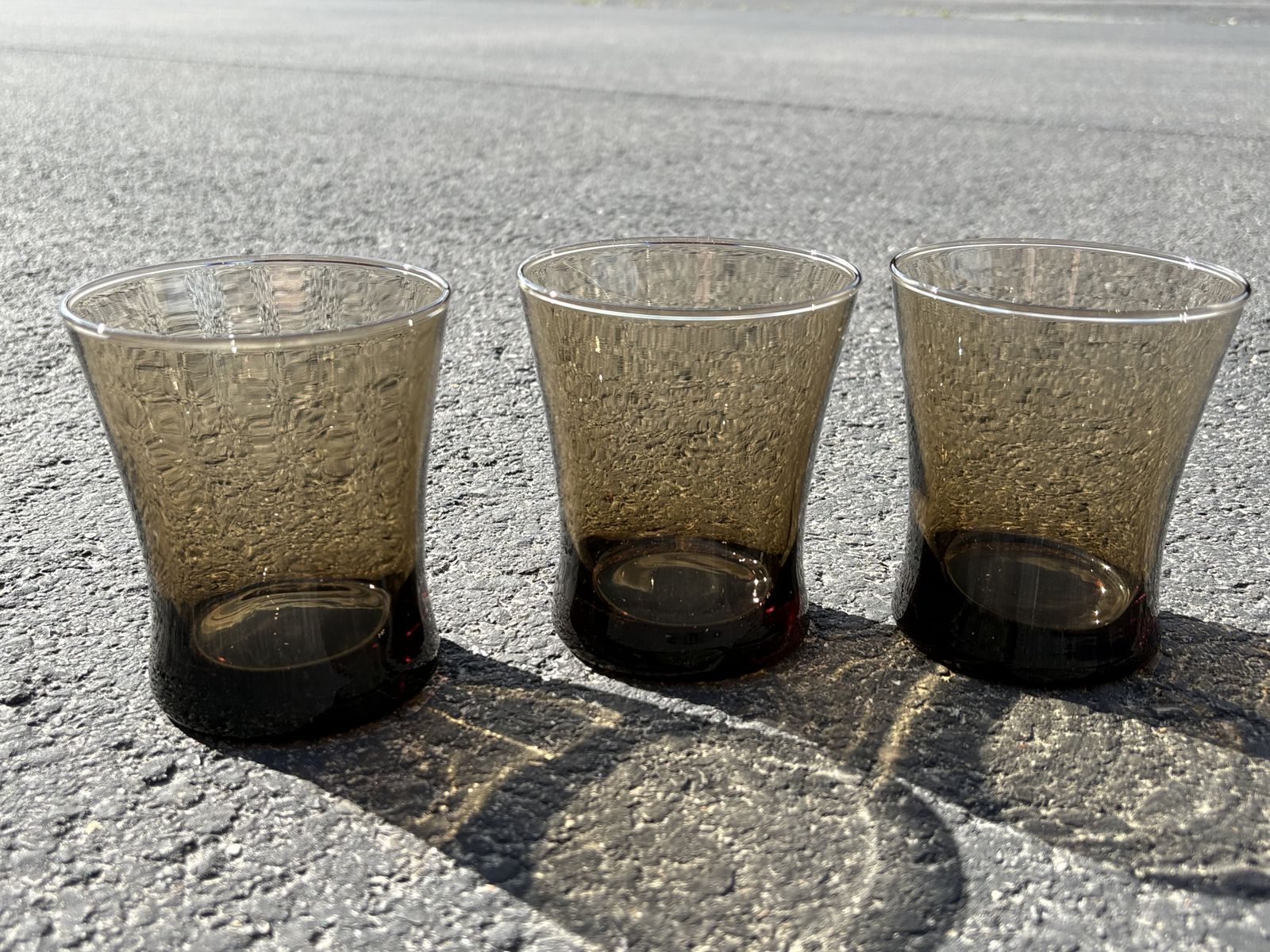 Vintage Anchor Hocking Linden Mocha Smoky Brown Short Flat Tumblers Vintage Rocks Whiskey Glasses