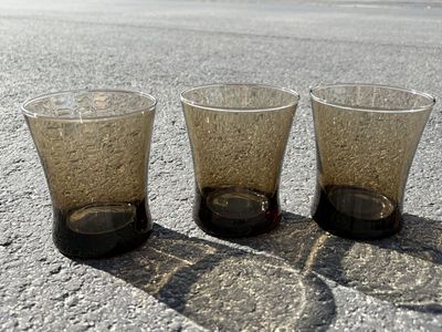 Vintage Anchor Hocking Linden Mocha Smoky Brown Short Flat Tumblers Vintage Rocks Whiskey Glasses