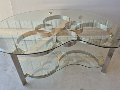 MODERN TEMPERED GLASS & STAINLESS STEEL COFFEE TABLE SET