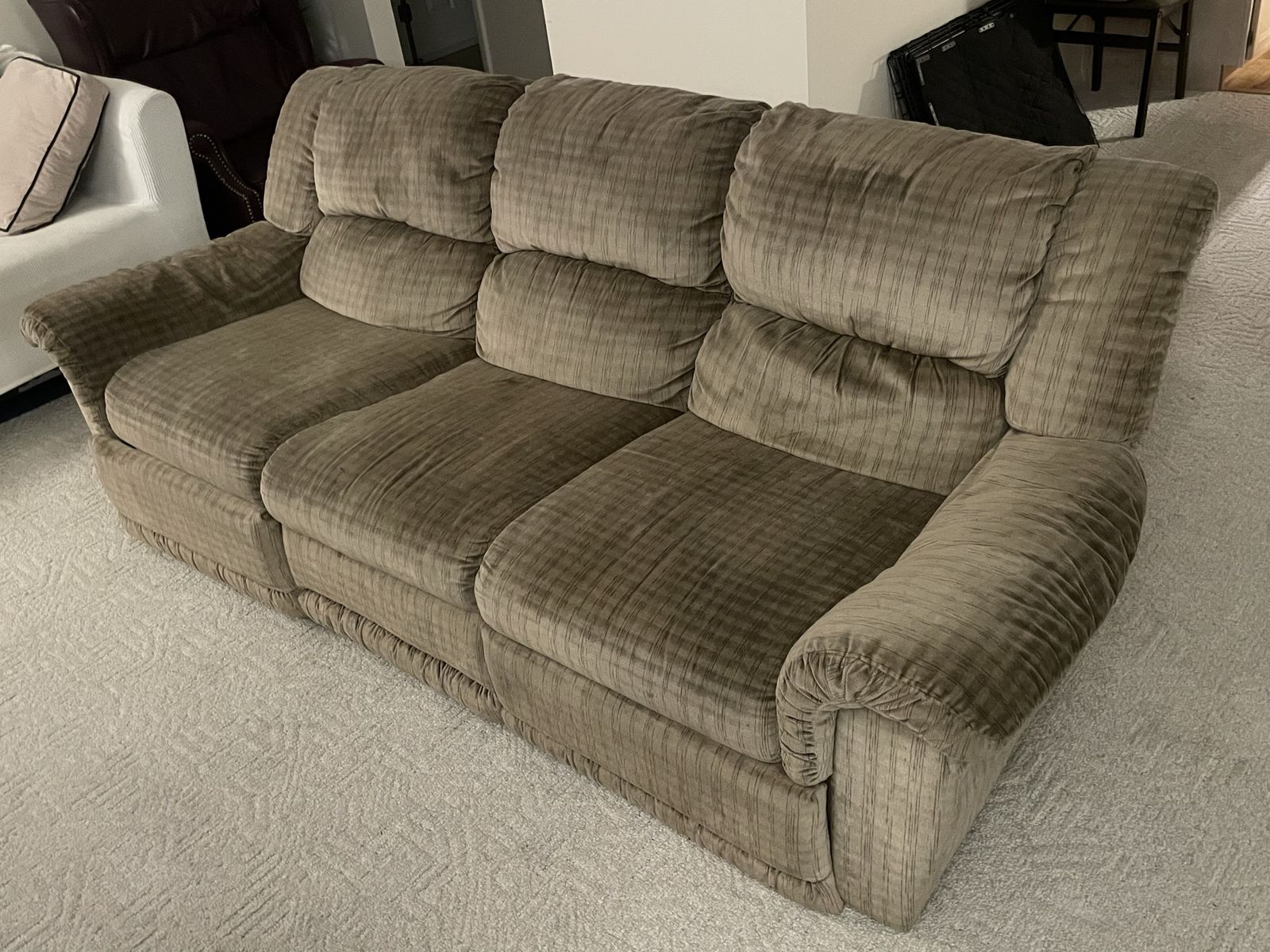 Brown Fabric Reclining Sofa, Plush Pillowed Back