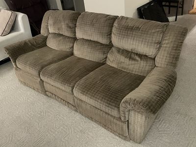 Brown Fabric Reclining Sofa, Plush Pillowed Back