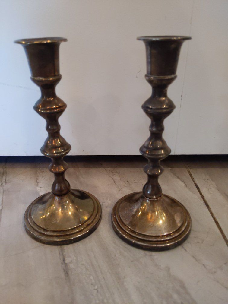 Vintage Heavy Silver Plated Candlestick Holders, Set of 2, 6.5 inches tall, Made in China