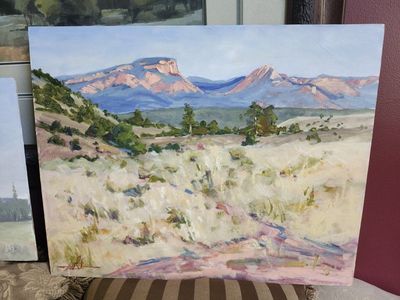 Original Oil Painting Landscape plein air Signed by artist Wallace Lee. Desert Mountains Vista