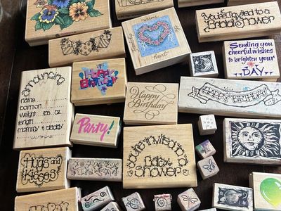 Over 30 stamps, Wood Mounted Rubber Stamp Lot Holiday, Birthday, Baby/Bridal Shower) Crafting, Card Making, Scrapbooking