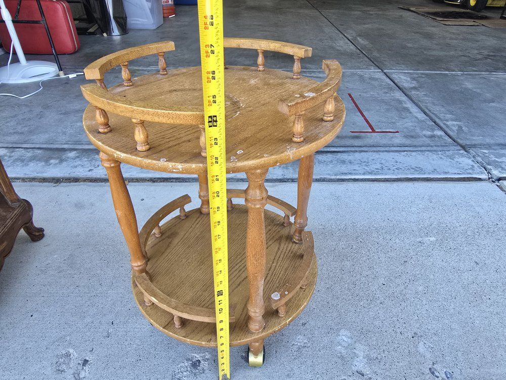 Vintage Wooden Rolling Bar Cart Tiered Serving Cart with Casters