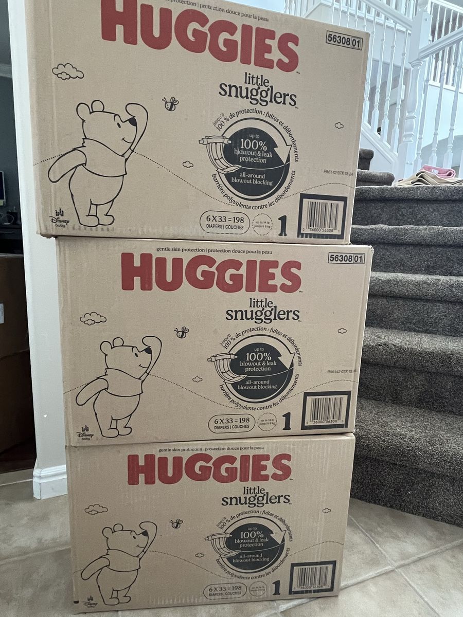 Huggies Little Snugglers Baby Diapers Size 1 - 3 Cases, 594 Diapers Total, 100% Leak & Blowout Protection