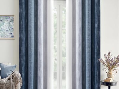 Ombre 100% Blackout Curtains, Navy Blue and Greyish White Full Room Darkening Thermal Insulated 96 Inches Long Drapes