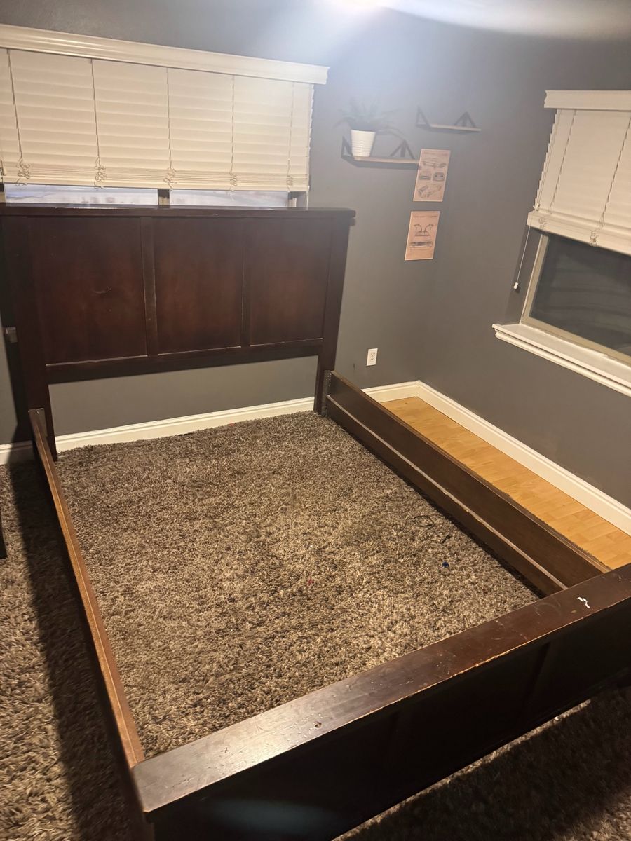 Dark Wood Queen Size Bed Frame - Headboard & Footboard Included