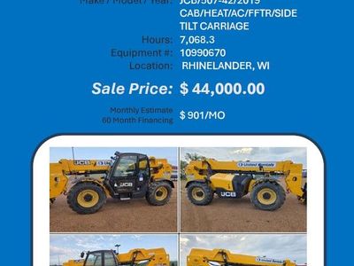 Fork lift reach JCB 507 7K reach 42ft Cab heat 2019 7068 hrs 44K in Rhinelander, WI