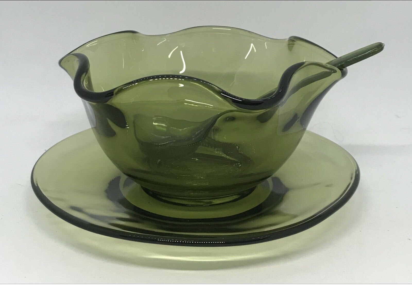 Vintage 1970's Olive 3-Piece Condiment Set, by Indiana Glass