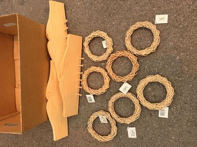 Unfinished Wooden Spool Holder & 7 Woven Wreaths - Craft Supply Bundle