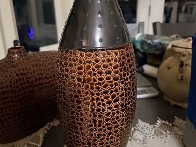 Tall Decorative Ceramic Vase Brown and Black Textured Two-Tone Design