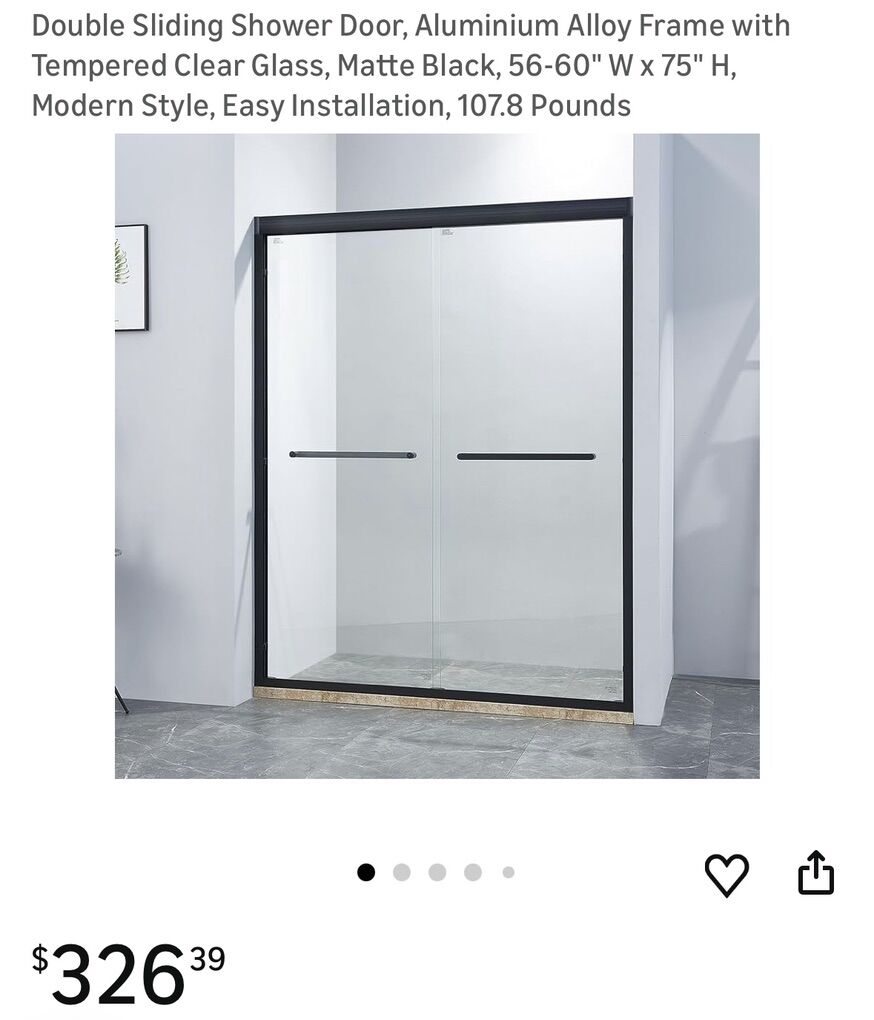 Double Sliding Shower Door 56-60 W × 75 H Black