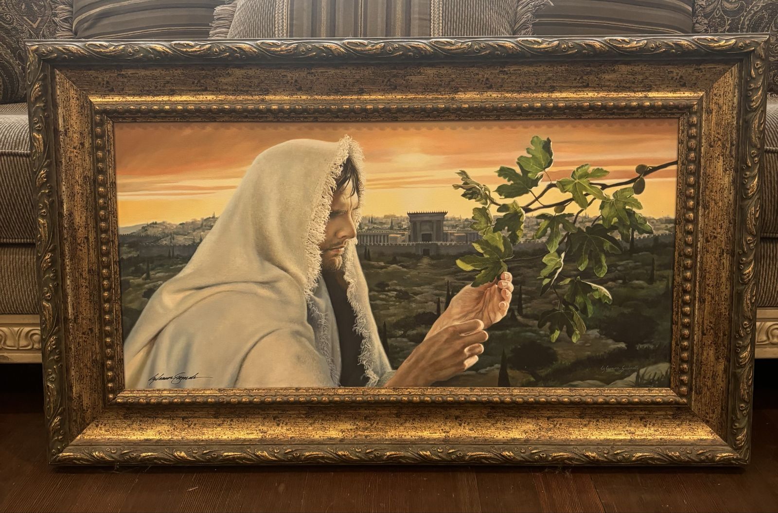 Religious Jesus Christ Art Painting with Ornate Gold Frame, Signed "S.L. Gammell"