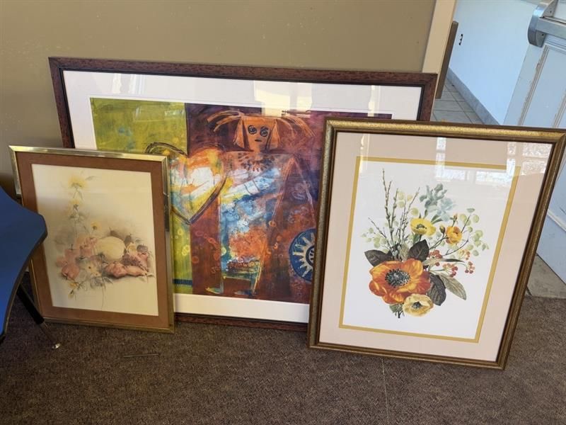 Set of 3 Framed Art Prints - Various Styles & Sizes - Abstract, Floral, Still Life Wall Decor