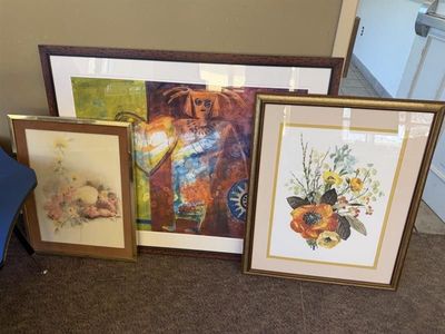 Set of 3 Framed Art Prints - Various Styles & Sizes - Abstract, Floral, Still Life Wall Decor