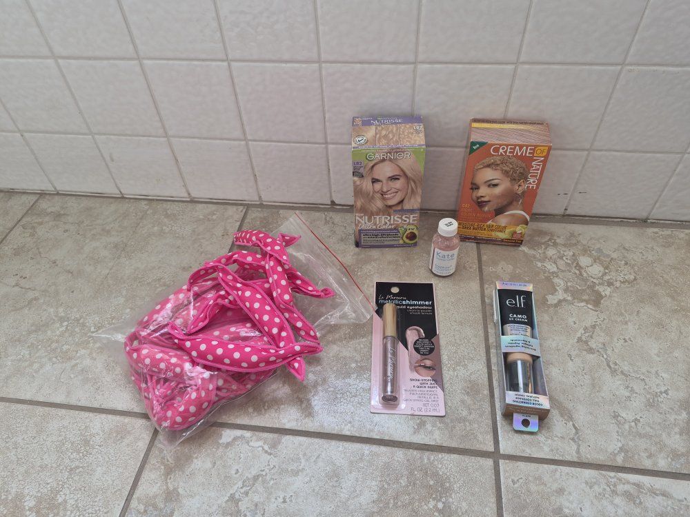 Garnier Nutrisse, Creme of Nature, elf, Kate Cosmetics & Hair Dye Lot + Pink Satin Curlers