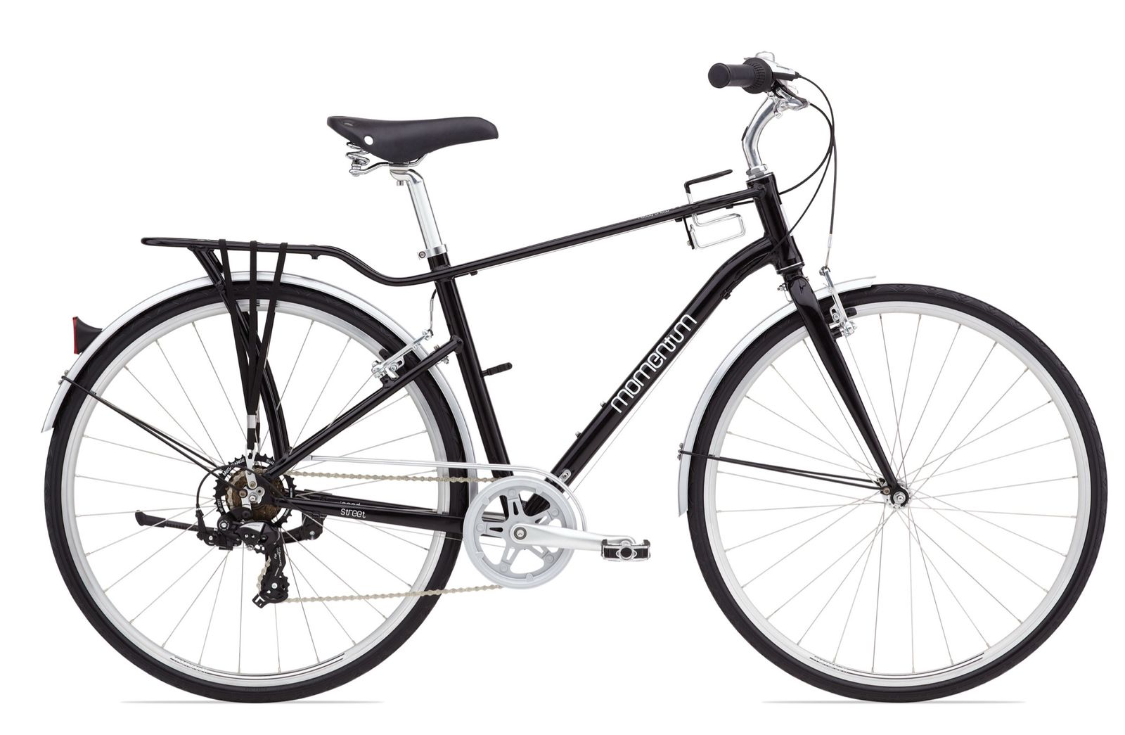Momentum Street City Commuter Bike Black with Rear Rack and Fenders