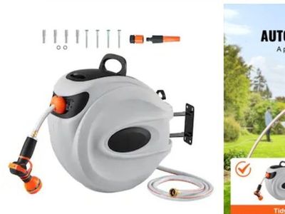 VEVOR Retractable Hose Reel 100 ft x 1/2 in 180° Swivel Wall-Mounted