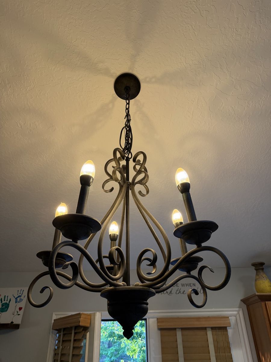 Black Wrought Iron Chandelier - 5-Light Candlestick Design, Rustic Farmhouse Style