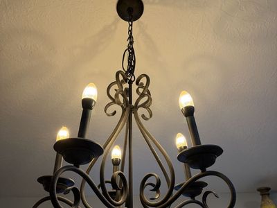Black Wrought Iron Chandelier - 5-Light Candlestick Design, Rustic Farmhouse Style