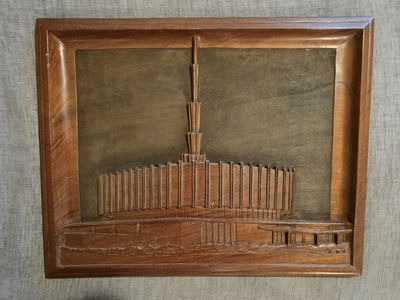Vintage 1970s Solid Wood Art Piece - Original Provo Utah LDS Temple Architecture - Mid Century Modern