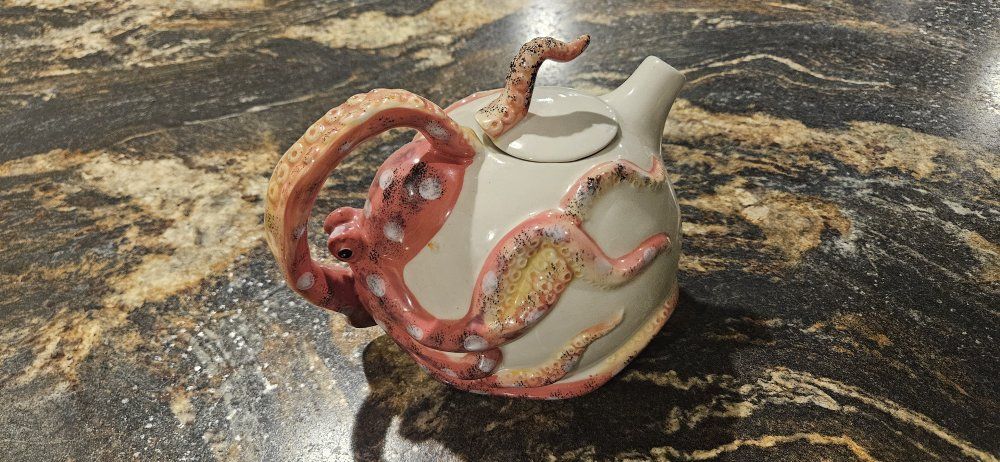 BlueSky Clayworks Ceramic Octopus Teapot with Sculpted Tentacles and Lid