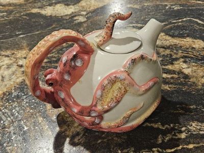 BlueSky Clayworks Ceramic Octopus Teapot with Sculpted Tentacles and Lid