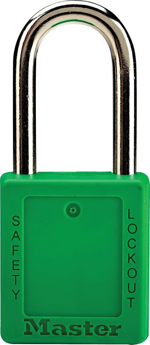 Master Lock Keyed Padlock Lockout Lock with Key & Lockout Warning Labels, Green