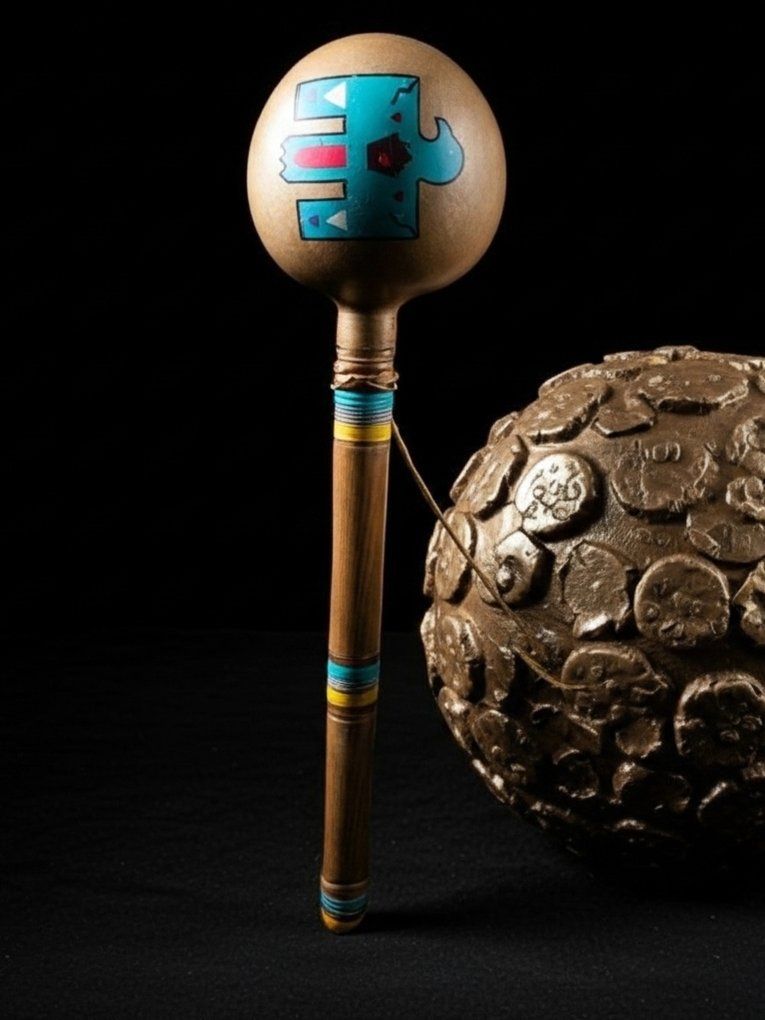 Decorative Wooden Maraca Musical Instrument with Colorful Accents