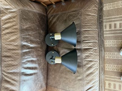 Pair of Black & Brass Modern Wall Sconces - Industrial Style Adjustable Light Fixtures