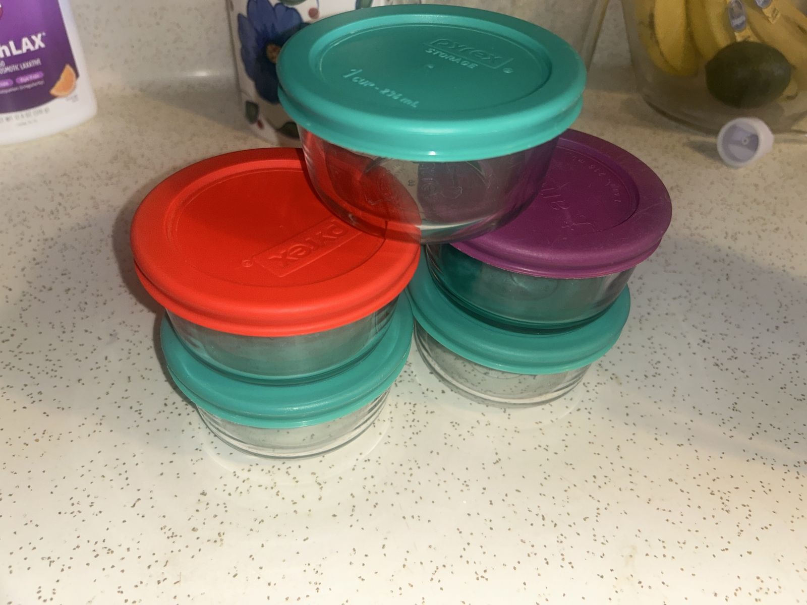 5 Small Glass Pyrex Tupperware Containers