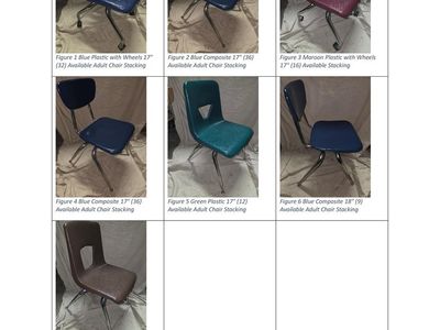 Kids and Adult Chairs Stacking Multiple Colors and Sizes Available $8-$9 Each