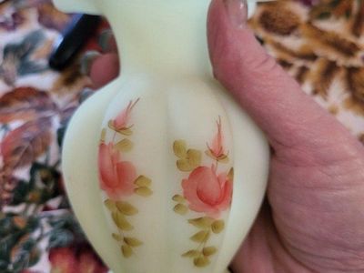 Uranium Vaseline Glass Vase Hand Painted S. Johnso