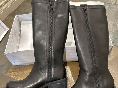 New Calvin Klein Black Leather Tall Boots Womens 9