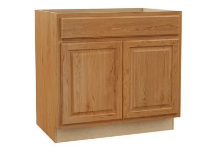 Hampton Bay Hampton 36 in. W x 24 in. D x 34.5 in. H Assembled Base Kitchen Cabinet in Medium Oak