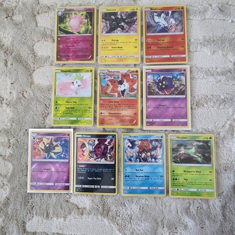 Pokemon Card Lot: Clefable, Zekrom, Reshiram, Shaymin, Volcarona, Cosmog, Cosmeom, Hoopa, Keldeo, Virizion