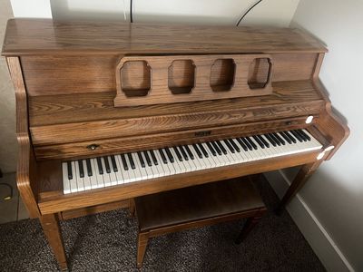 Kimball Upright Console Piano with Matching Bench - Wood Finish
