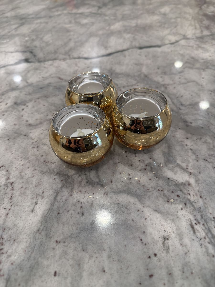 Gold Mercury Glass Votive Holders with Flameless LED Tea Lights