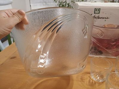 Anchor Hocking Vintage Mid Century Modern Punch And Salad Bowl And Cups