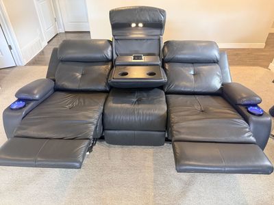 Premium Power Reclining Sofa – Dark Gray Faux Leather – Excellent Condition