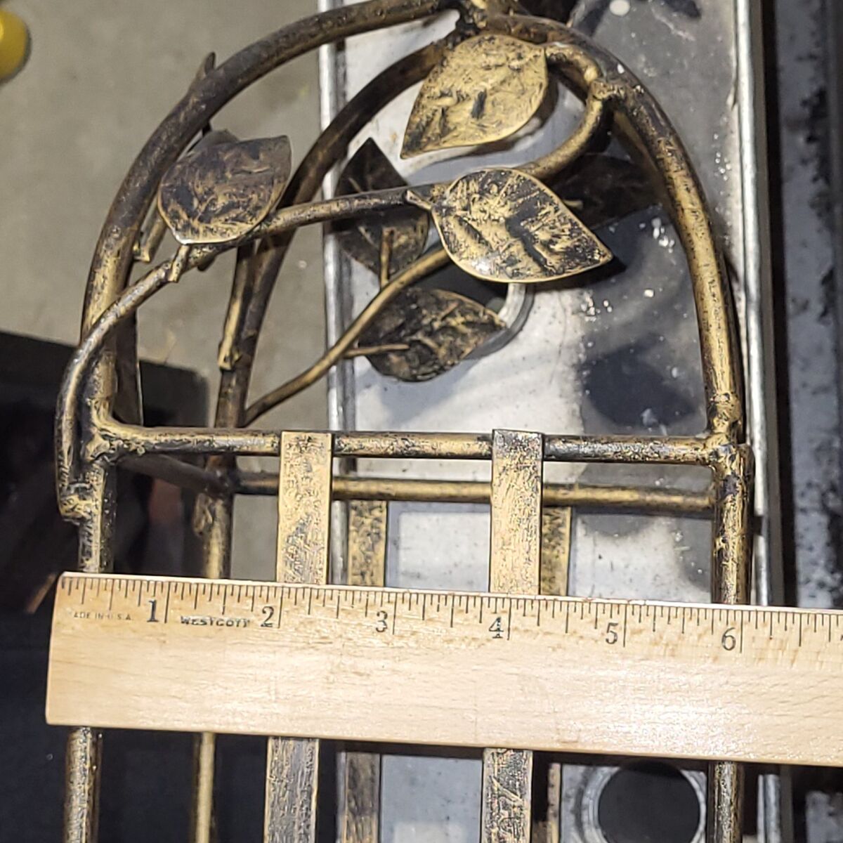 Vintage Brown Gold Metal Entertainment Center. (1)