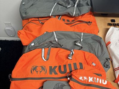 Kuiu Extreema Orange Dry Bags (2 large, 2 medium, 2 small) in orange and gray for Hunting & Outdoors Gear Storage