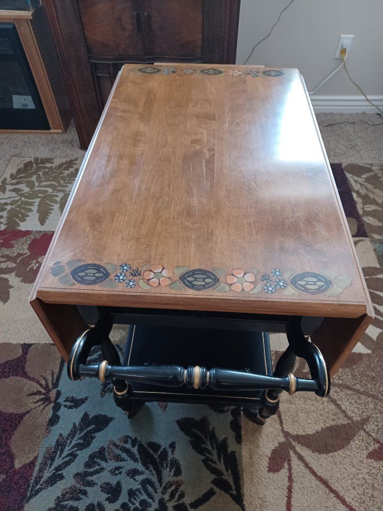 ETHAN ALLEN Heirloom Nutmeg Maple Colonial Early American Accent Drop Leaf Server / Tea Cart