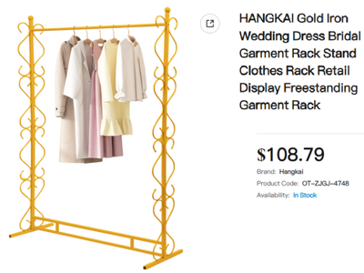 New in Box - HANGKAI Gold Iron Garment Rack Stand Clothes Retail Display Freestanding Garment Rack