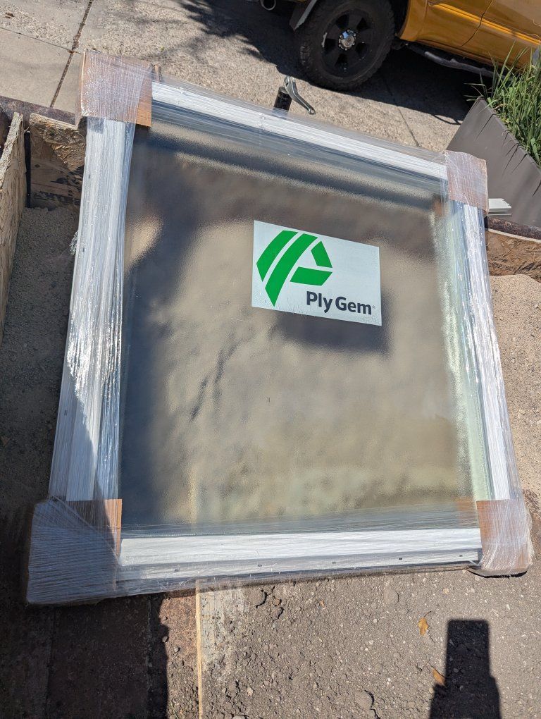 3x3 New Ply Gem Window, White Frame, Unused Sealed Construction Glass Unit